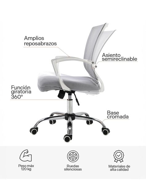 Silla de Escritorio Ergonómica Top Living Burdeos Gris-4