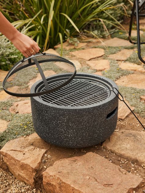 Fogón a Carbón Relan Stein Brasero y Parrilla Simil Piedra-6