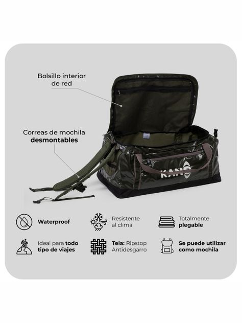 Bolso Mochila Impermeable Verde Kano Outdoor 80L Plegable-3