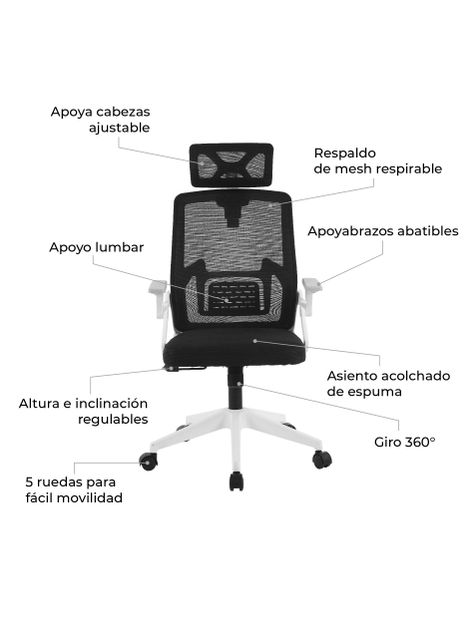 Silla de Escritorio con Cabezal Ergonomus Doha Blanco-3