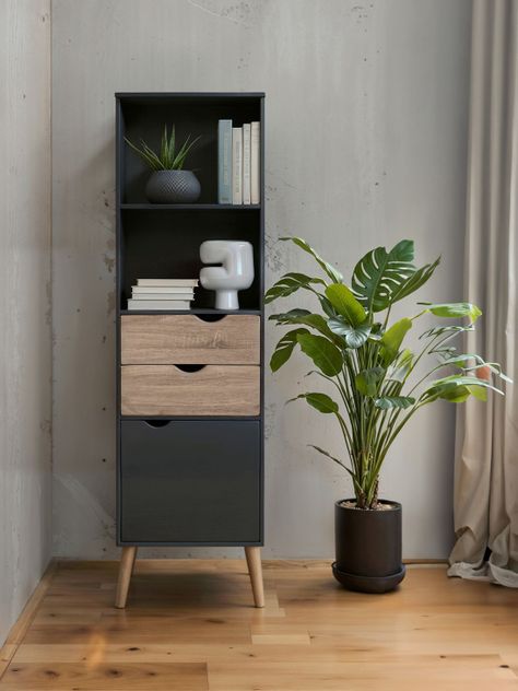 Estante Librero Top Living Gotemburgo Black Nórdico con Cajones-1
