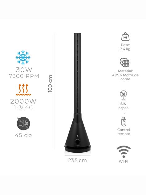 Ventilador y Calefactor Sin Aspas Relan Tower Pro App y Wifi-2