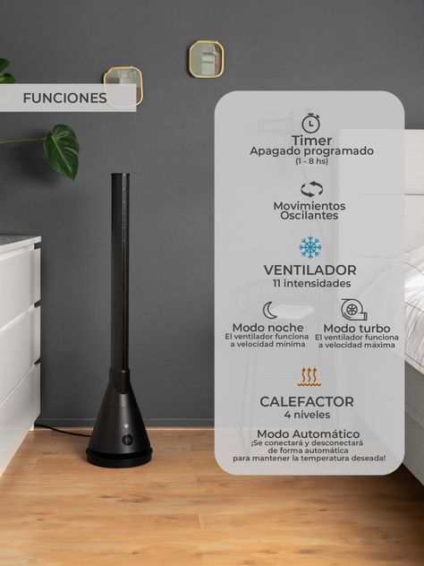 Ventilador y Calefactor Sin Aspas Relan Tower Pro App y Wifi-4