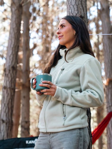 Chaqueta Polar Mujer Kano Canelo Verde Polerón Full Zip-1