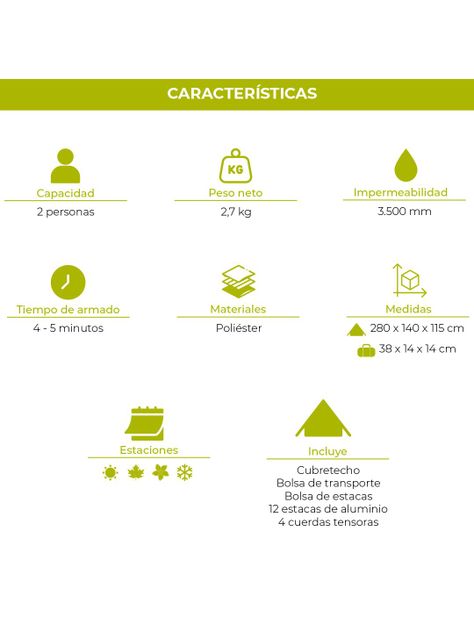 Carpa Técnica 2 Personas 4 Estaciones Camping Impermeable-3