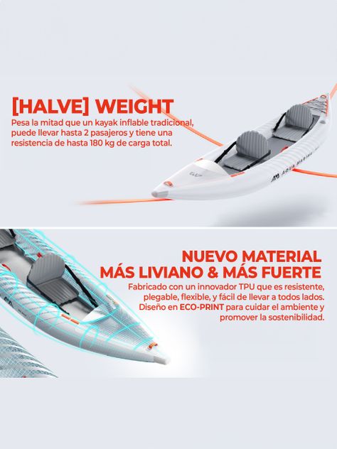 Kayak Inflable Ultraliviano Aqua Marina Halve Single/Doble-3