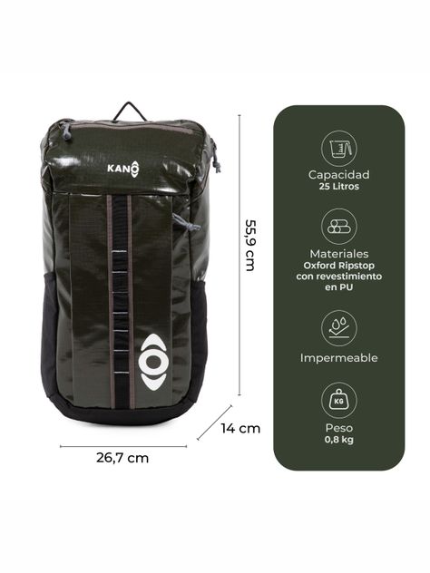 Mochila Outdoor Kano 25L Trekking Camping Resistente Verde-1