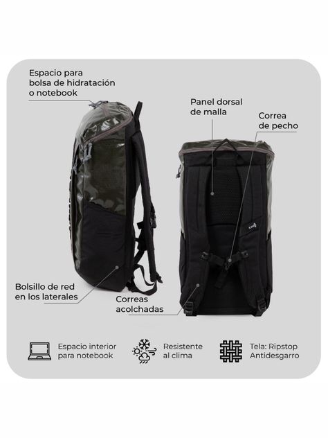 Mochila Outdoor Kano 25L Trekking Camping Resistente Verde-3