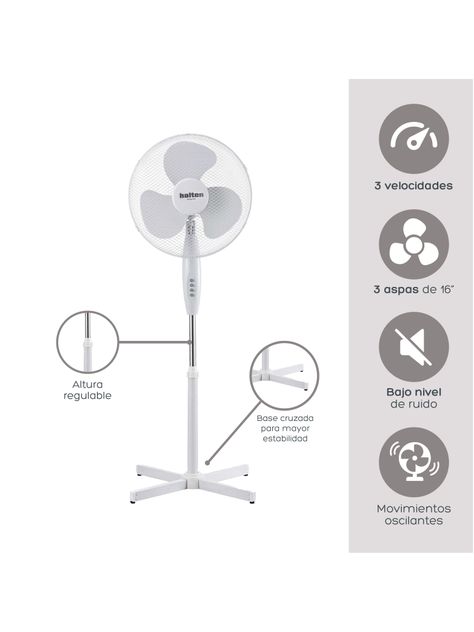 Ventilador de Pedestal Halten Blanco 3 Aspas 16" Silencioso-1