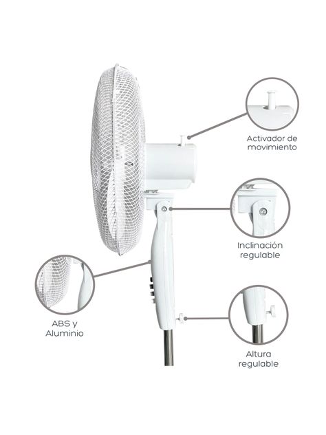 Ventilador de Pedestal Halten Blanco 3 Aspas 16" Silencioso-2