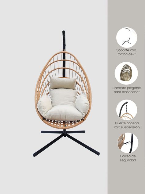 Silla Colgante Tulum de Mimbre para Terraza con Base-4