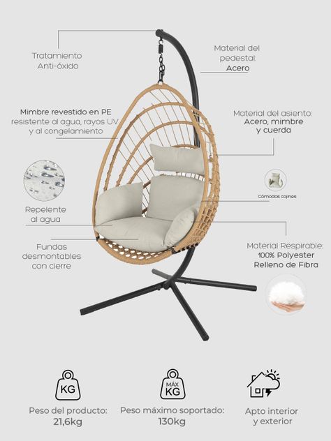 Silla Colgante Tulum de Mimbre para Terraza con Base-5