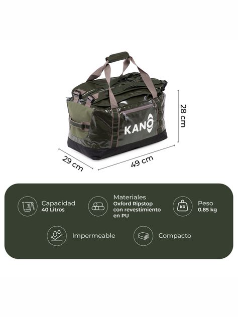 Bolso Mochila Impermeable Verde Kano Outdoor 40L Plegable-1