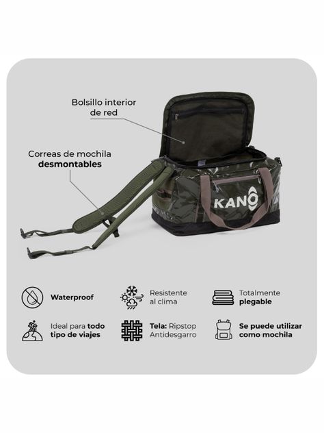 Bolso Mochila Impermeable Verde Kano Outdoor 40L Plegable-3