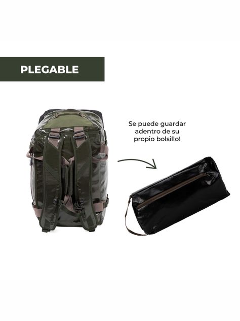 Bolso Mochila Impermeable Verde Kano Outdoor 40L Plegable-4