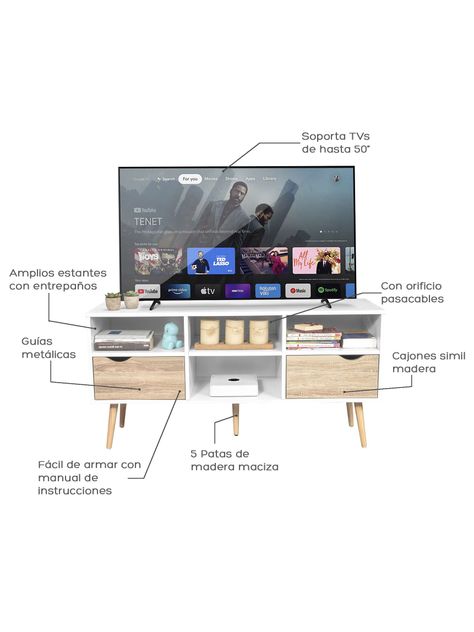 Rack de TV Top Living Bolonia con Cajones 117cm Nórdico-3