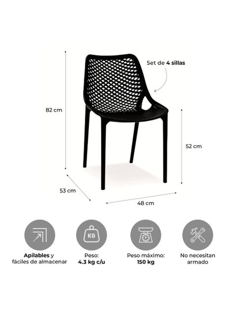 Set de 4 Sillas de Comedor y Terraza Relan Aira Apilables-1