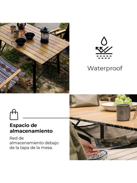 Mesa Plegable Kano Roble Portátil y Ajustable para Camping-1