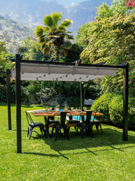 Pérgola Retráctil Gris Relan Tipo Romana Gazebo Toldo 3x3-1