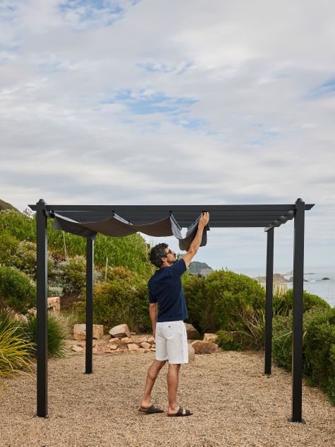 Pérgola Retráctil Gris Relan Tipo Romana Gazebo Toldo 3x3-6