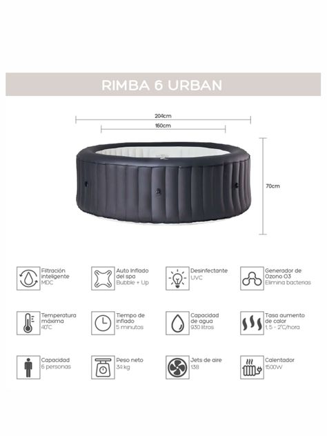Hot Tub Inflable Spa Rimba Urban Para 6 Personas MSpa-2