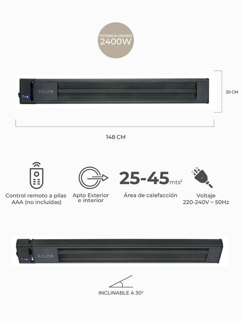 Estufa Exterior Eléctrica Relan de Pared y Techo 2400W-2