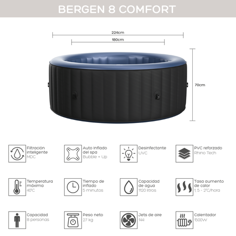 Hot Tub Inflable Bergen Comfort Para 8 Personas MSpa-2
