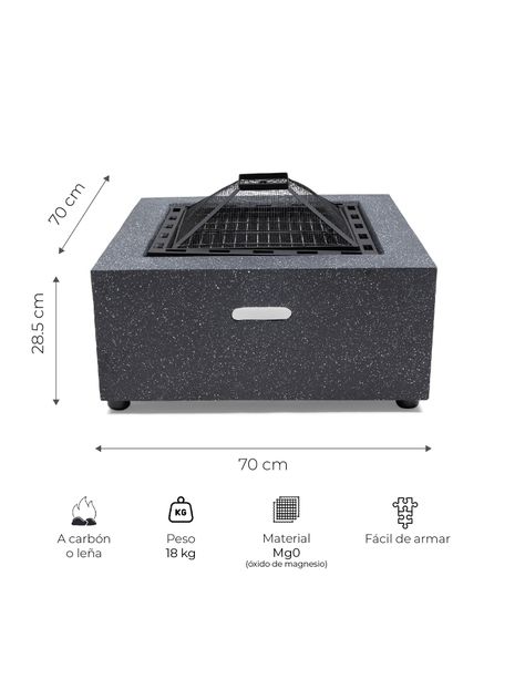 Fogón a Carbón Relan Stone Brasero y Parrilla Simil Piedra-2