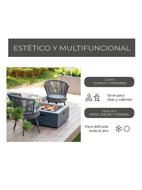 Fogón a Carbón Relan Stone Brasero y Parrilla Simil Piedra-5