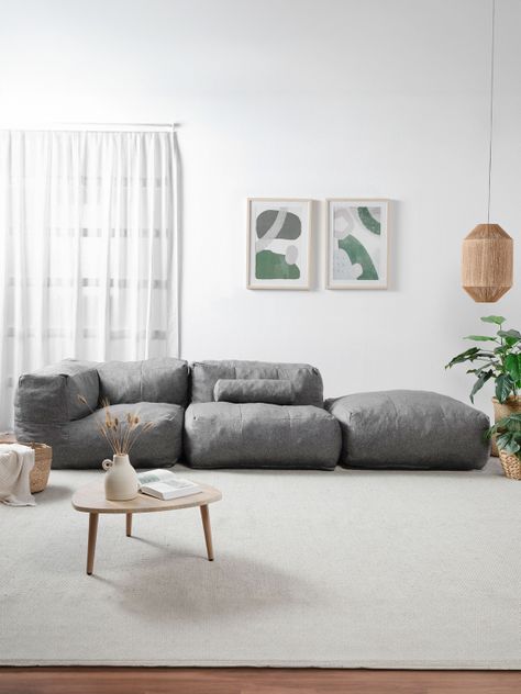Sillón Pouf Seccional Gris / Pouf Sala de Estar Relan-1