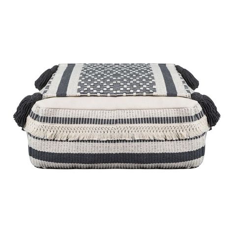 Pouf / Puff Cubo Bajo Con Flecos Blanco y Negro Relan-0