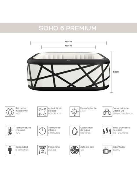 Hot Tub Inflable Soho Premium Para 6 Personas MSpa-2