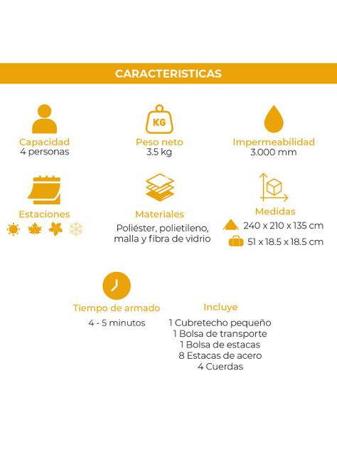 Carpa Rupanco Camping 4 personas Impermeable 3000mm-8