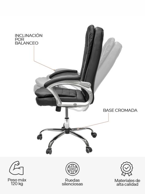 Silla de Escritorio Top Living Vernier Cuero Reclinable-4