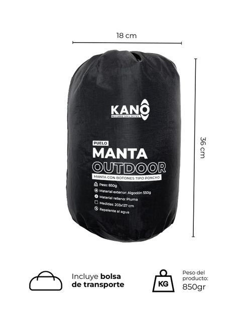Manta Térmica Camping Kano con Botones Tipo Poncho Negro-4
