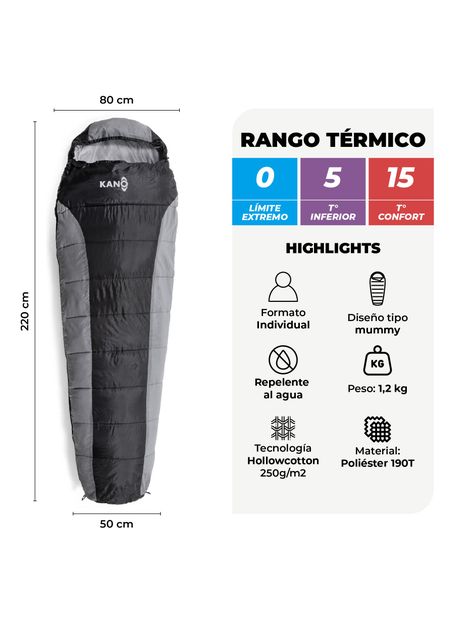 Saco de Dormir Kano El Plomo 0 / 5 / 15°C 1,2 Kg Gris-2