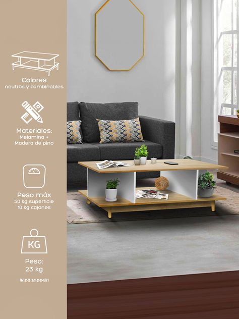 Mesa de Centro Top Living Bari Rectangular Lateral Nórdica-1