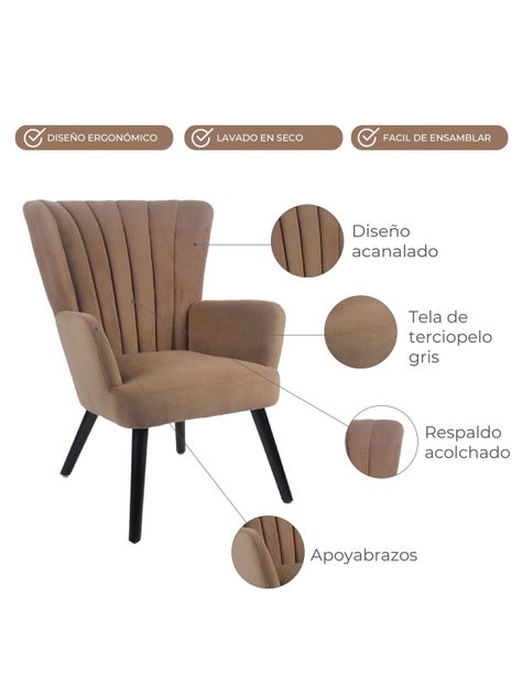 Sitial Acanalado Relan Azalia Poltrona de Terciopelo Café-4