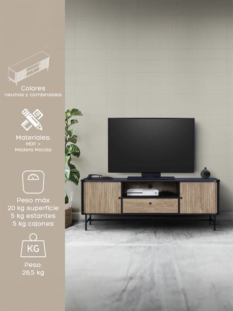 Rack de TV Top Living Charcoal con Puertas Corredizas-1