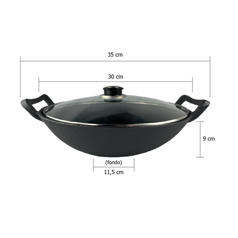 WOK FIERRO FUNDIDO 30CM CON TAPA-1