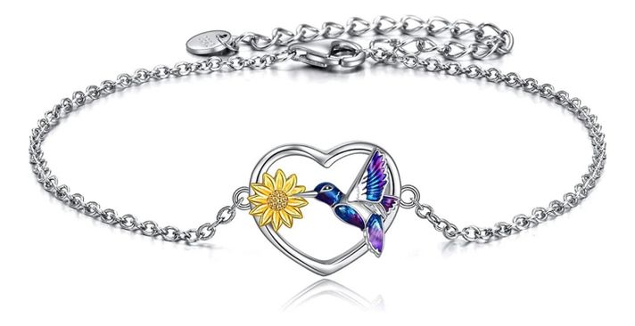 Pulsera Plata 925 Corazon Colibri Girasol Mujer Regalo Joyas-0
