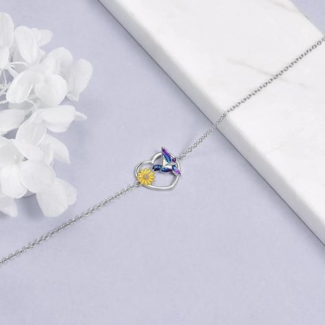 Pulsera Plata 925 Corazon Colibri Girasol Mujer Regalo Joyas-4