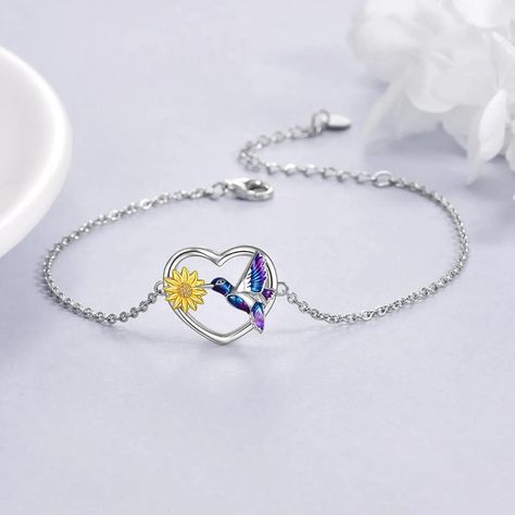 Pulsera Plata 925 Corazon Colibri Girasol Mujer Regalo Joyas-3
