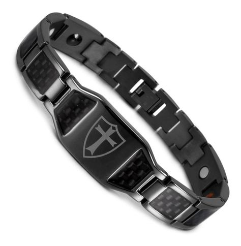 Pulsera Magnetica Acero Titanio Terapia Imanes Cruz Hombre-0