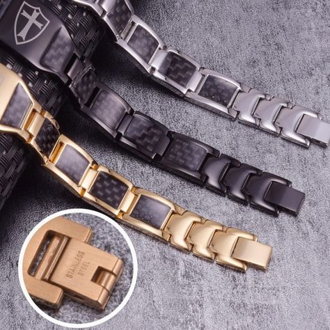 Pulsera Magnetica Acero Titanio Terapia Imanes Cruz Hombre-1
