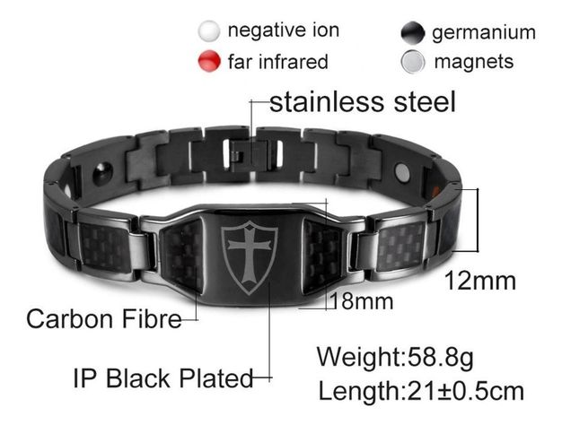 Pulsera Magnetica Acero Titanio Terapia Imanes Cruz Hombre-3
