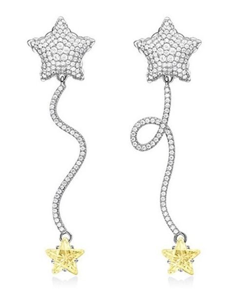 Aros Plata Fina 925 Estrellas Piedra Citrino Mujer Joyas-0