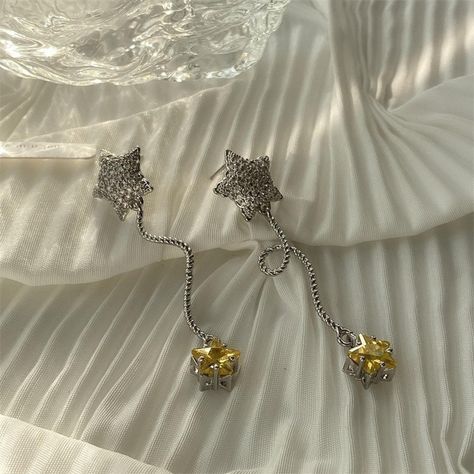 Aros Plata Fina 925 Estrellas Piedra Citrino Mujer Joyas-2