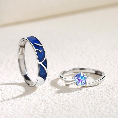 Anillos Plata 925 Compromiso Promesa Pareja Mar y Estrella-4