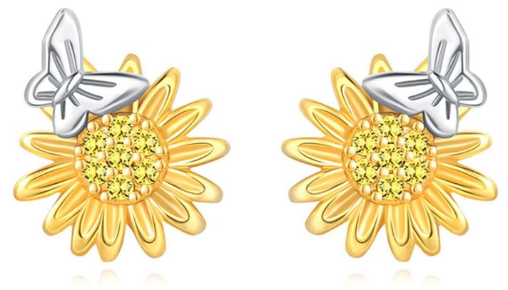 Aros Pendientes Plata 925 Mariposa Margarita Diseño Elegante-0